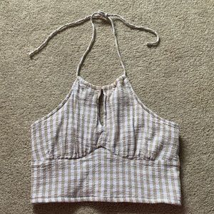 Hollister tan and white checkered halter crop top size small